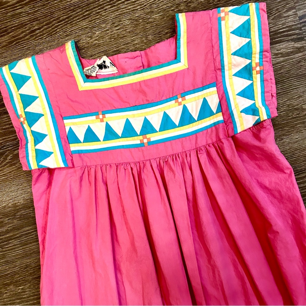 Vintage 70s Pink Quilted Detail Cotton Maxi House… - image 2